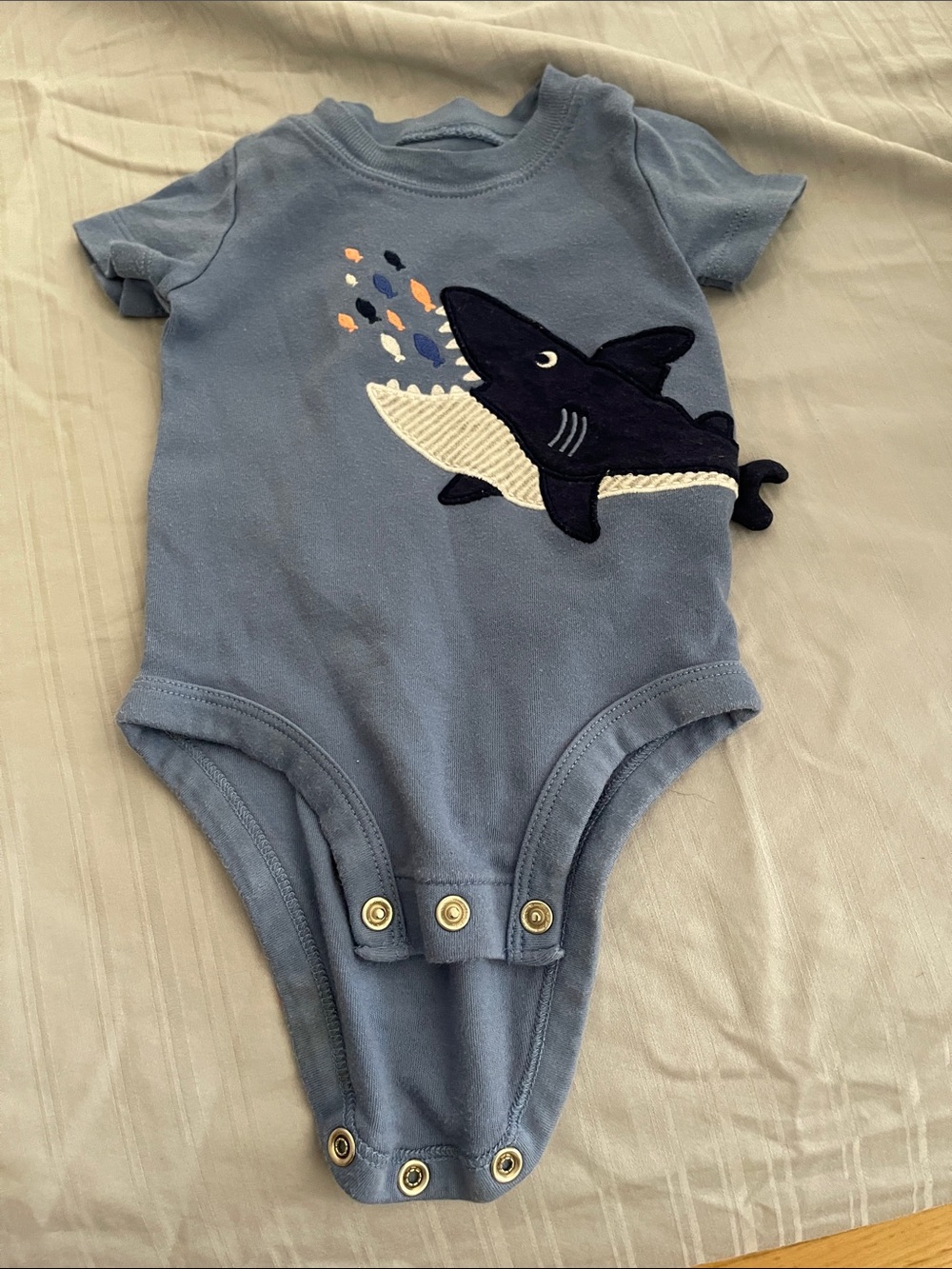 Blue Shark Appliqué Baby One-Piece
